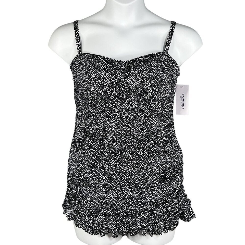 Swimsuits For All 14 Black White Polka Dot Swimdress Marilyn Monroe Inspired